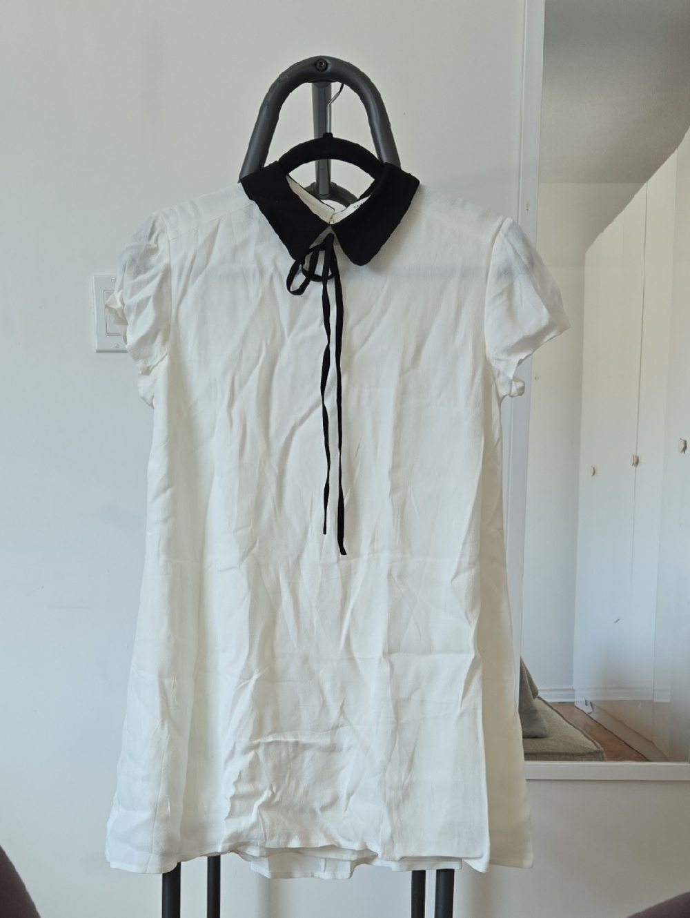 Aritiza Taula White Mini Dress with Black Peter Pan Collar
